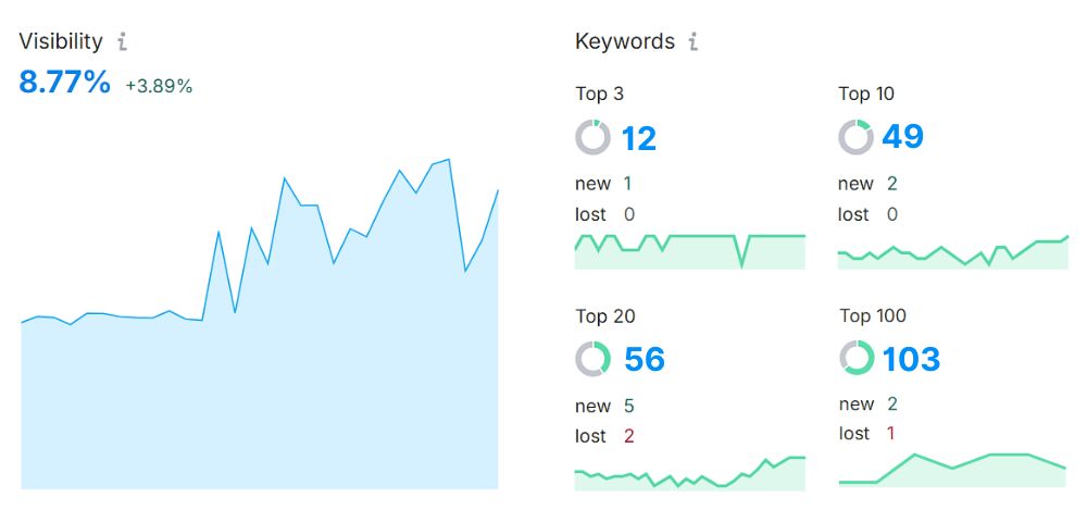 keyword positions screenshot from semrush