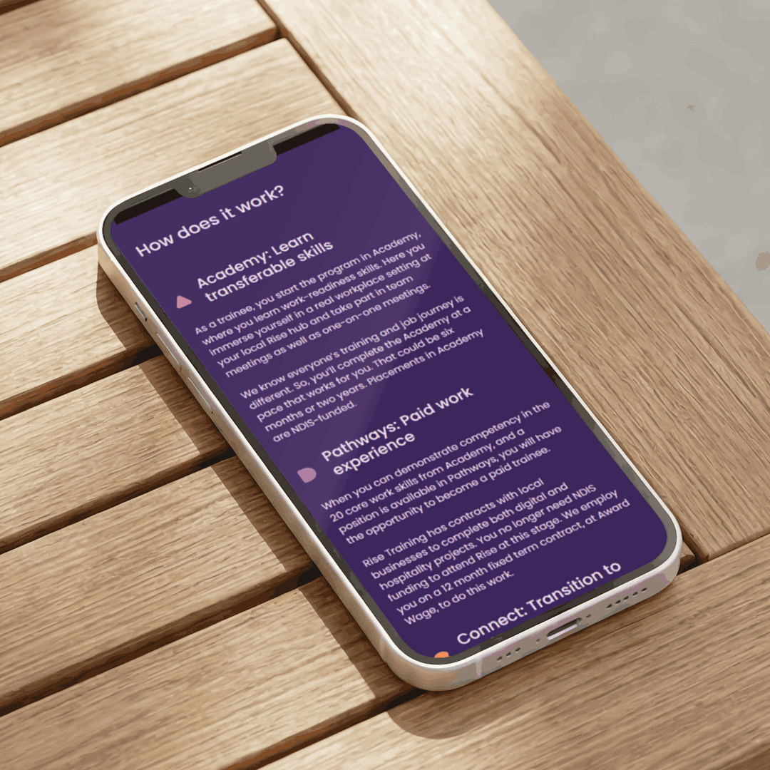 Rise Training Website - mobile view